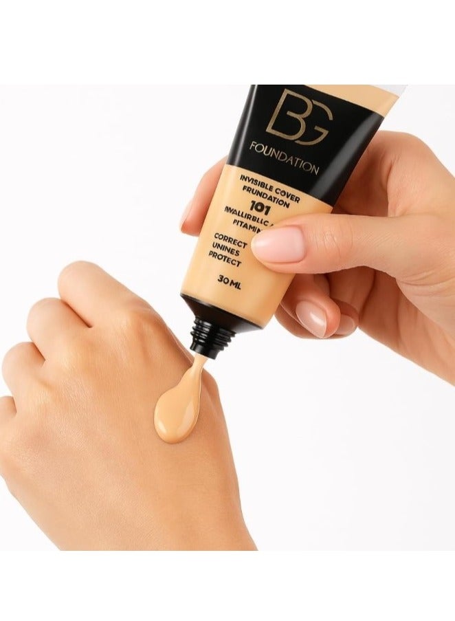 BG Liquid Foundation – Shade 101 – 30ml – Full Coverage & Natural Finish – Long-Lasting – Suitable for All Skin Types - Image 2
