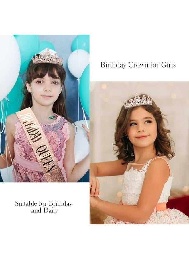 FengSVMA Birthday Queen Sash and Crown Set,Satin Kit for Girls Party Accessories for Prom Decoration Accessory Set with Pin (Rose Gold Set) - Image 4