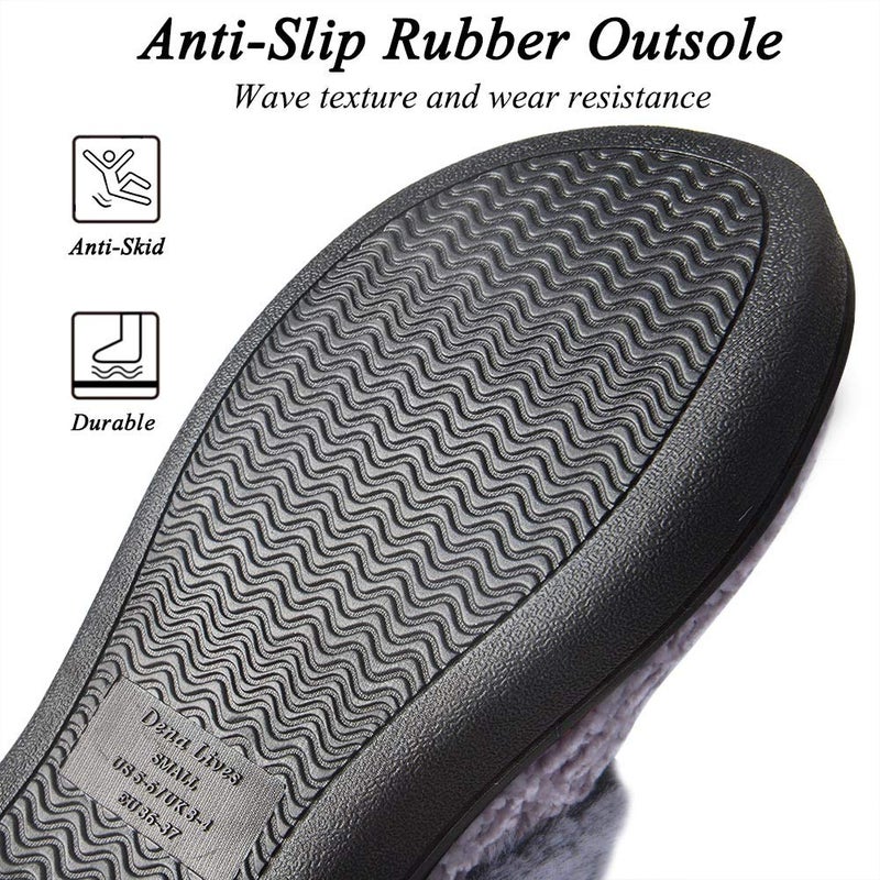 DL Women's House Slippers with Fuzzy Plush Faux Fur Collar, Memory Foam Slip on House Shoes with Indoor Outdoor Anti-Skid Rubber Sole, Grey, 9-10 - Image 5
