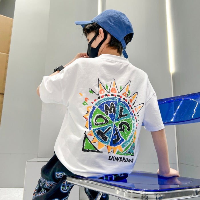 Boys' Short-Sleeved T-Shirt 2026 Style Baby Pure Cotton Half-Sleeved Korean Style Children'S Cartoon Top Trendy - Image 1