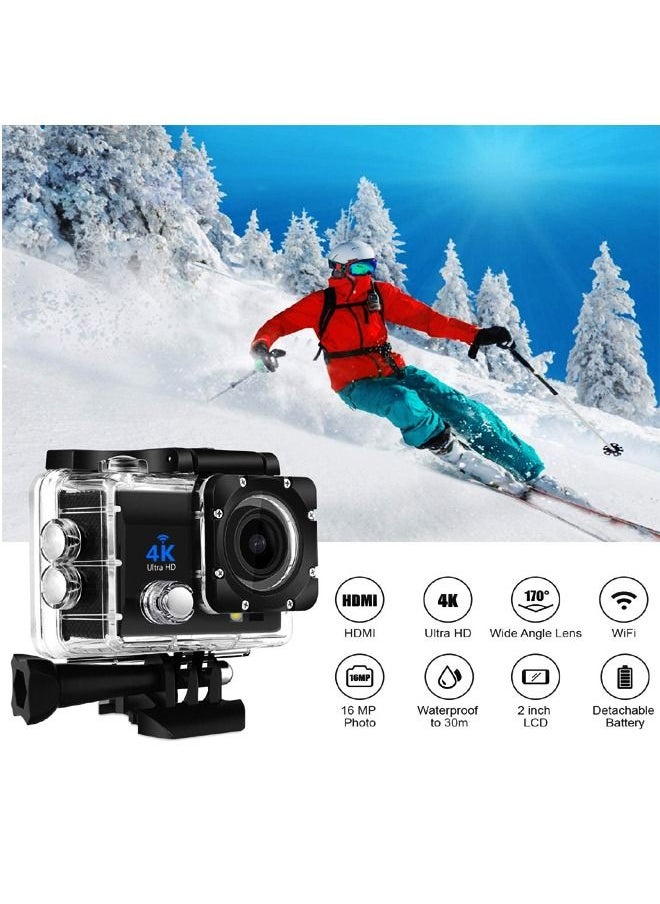 ماركة غير محددة كاميرا رياضية فائقة الدقة 4K DV مقاومة للماء حتى عمق 30 مترًا بدقة 16 ميجابكسل، كاميرا فائقة الدقة مقاومة للماء مع عدسة واسعة الزاوية 170 درجة عالية الدقة وكاميرا تحت الماء مع بطاريات قابلة لإعادة الشحن وشاشة عالية الدقة مقاس 2.0 بوصة  - Image 2