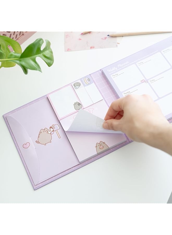 إيروريكس مجموعة مخطط أسبوعي وملاحظات لاصقة من Pusheen، 5 دفاتر ملاحظات بأحجام مختلفة ومغلفات ملاحظات لاصقة، هدايا Pusheen، قرطاسية Pusheen، بضائع Pusheen - Image 3