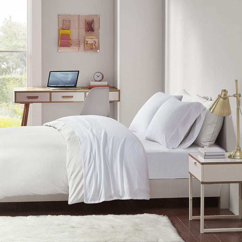 Intelligent Design Cotton Blend Jersey Knit King Bed Sheets   Coastal Cotton Bed Sheet   White Bed Sheet Set 4-Piece Include Flat Sheet   Fitted Sheet & 2 Pillowcases - Image 1