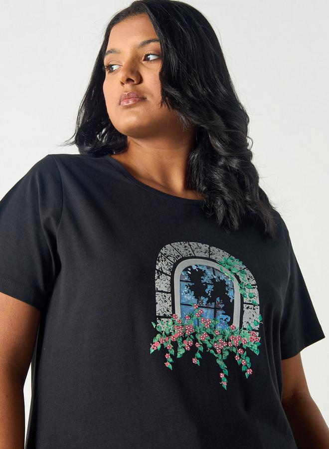  أولا بوبكن تيشيرت مقاس كبير بياقة مستديرة وأكمام قصيرة وطبعات جرافيك من أولا بوبكن - Image 4