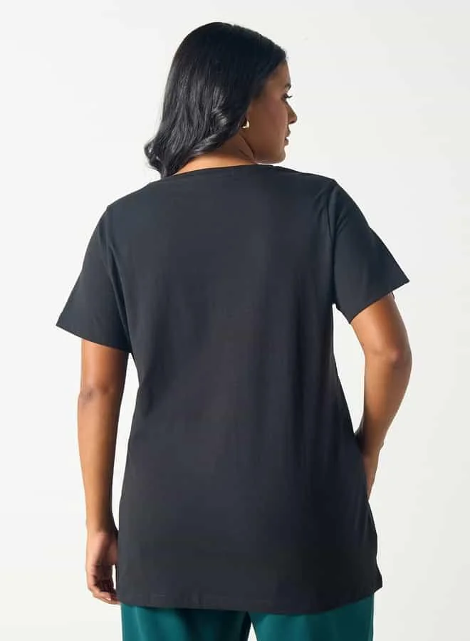 Ulla Popken Plus Size Ulla Popken Graphic Print Round Neck T-shirt with Short Sleeves