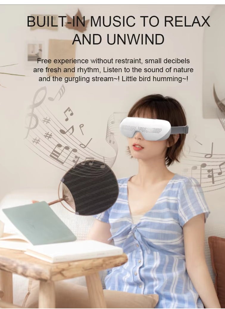 Electric Eye Mask Massager – Wireless, Foldable, Rechargeable, Heat, Bluetooth, 4 Modes with Voice Prompts – For Eye Strain, Dark Circles, Tired Eyes & Better Sleep
