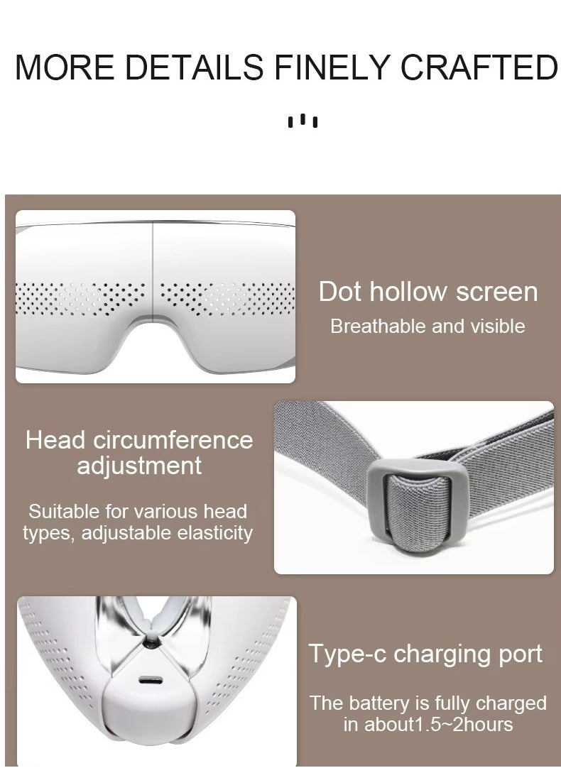 Electric Eye Mask Massager – Wireless, Foldable, Rechargeable, Heat, Bluetooth, 4 Modes with Voice Prompts – For Eye Strain, Dark Circles, Tired Eyes & Better Sleep