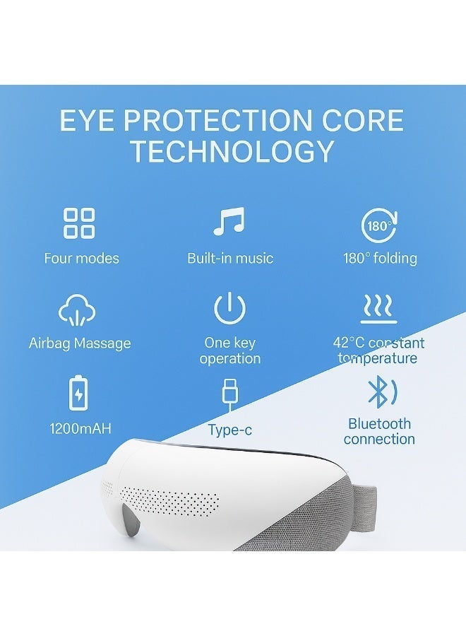 جهاز تدليك العين بالحرارة وضغط الهواء وموسيقى البلوتوث القابلة لإعادة الشحن لتخفيف إجهاد العين والهالات السوداء وأكياس العين وجفاف العين وتحسين النوم - Image 3