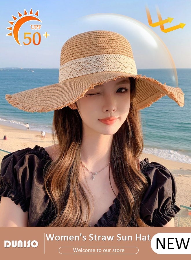 DUNISO Womens Beach Cap Sun Hat UV Protection Sunshade Hat Wide Brim Beach Hat Straw Hats Summer Travel  Floppy Hat for Outdoor Sun Protection, Fishing, Hiking, Garden - Image 1