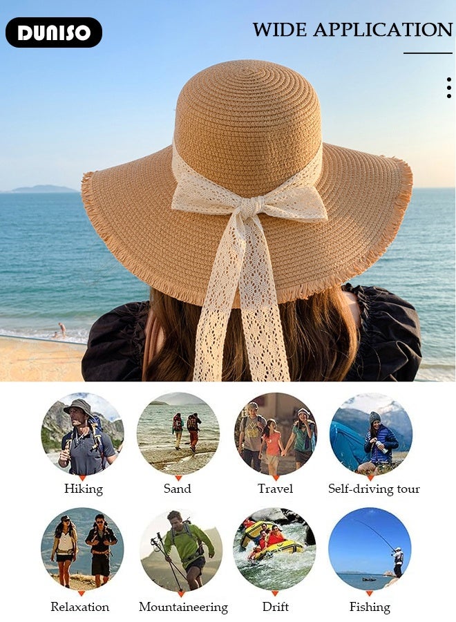 DUNISO Womens Beach Cap Sun Hat UV Protection Sunshade Hat Wide Brim Beach Hat Straw Hats Summer Travel  Floppy Hat for Outdoor Sun Protection, Fishing, Hiking, Garden - Image 2