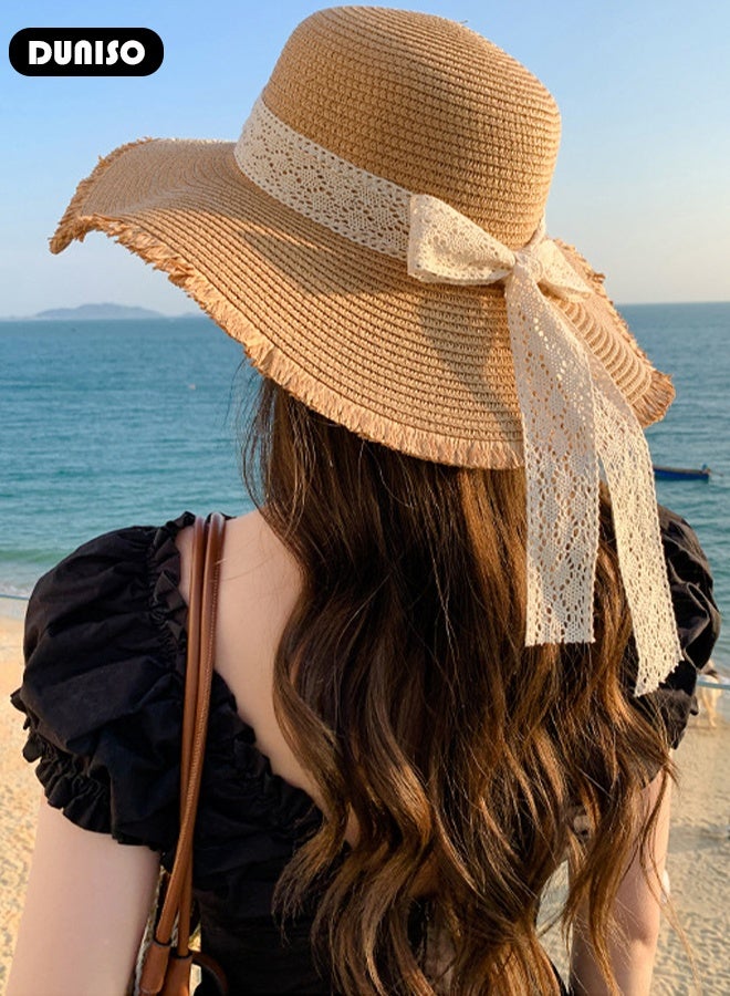 DUNISO Womens Beach Cap Sun Hat UV Protection Sunshade Hat Wide Brim Beach Hat Straw Hats Summer Travel  Floppy Hat for Outdoor Sun Protection, Fishing, Hiking, Garden - Image 5