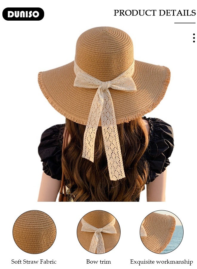DUNISO Womens Beach Cap Sun Hat UV Protection Sunshade Hat Wide Brim Beach Hat Straw Hats Summer Travel  Floppy Hat for Outdoor Sun Protection, Fishing, Hiking, Garden - Image 4