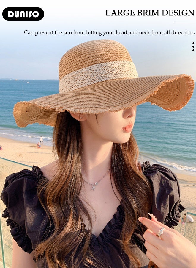 DUNISO Womens Beach Cap Sun Hat UV Protection Sunshade Hat Wide Brim Beach Hat Straw Hats Summer Travel  Floppy Hat for Outdoor Sun Protection, Fishing, Hiking, Garden - Image 3