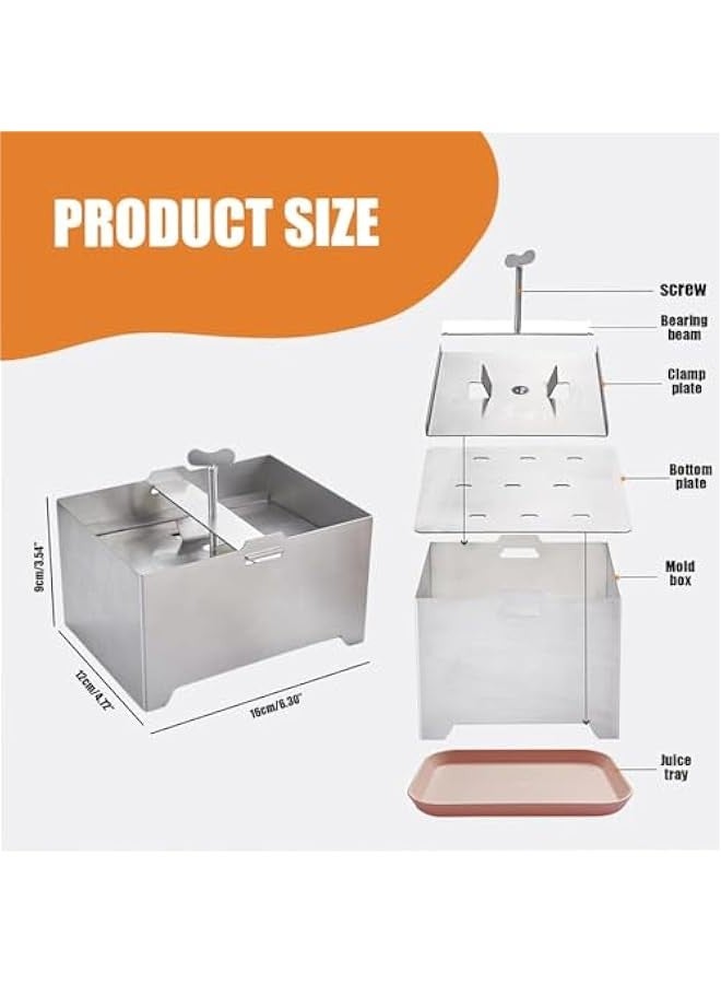 304 Stainless Steel Tofu Presser for Press Cheese and Paneer With Drain Hole and Drip Tray Maker Fast & Efficient Water Removal for Extra Firm Tofuture Dishwasher Safe (Large 6.3''x4.7''x3.5'')