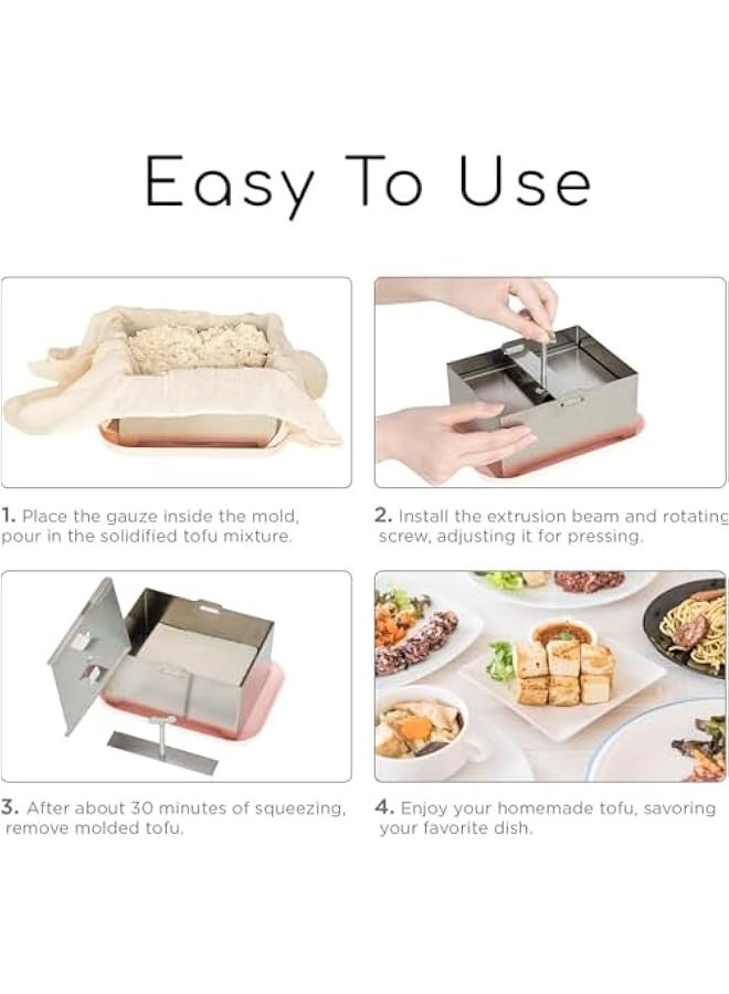 304 Stainless Steel Tofu Presser for Press Cheese and Paneer With Drain Hole and Drip Tray Maker Fast & Efficient Water Removal for Extra Firm Tofuture Dishwasher Safe (Large 6.3''x4.7''x3.5'')