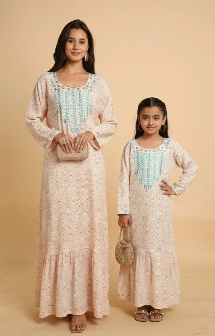 HANA & SARA Trendy Luxe Printed Arabic Jalabiya Dress For Girls