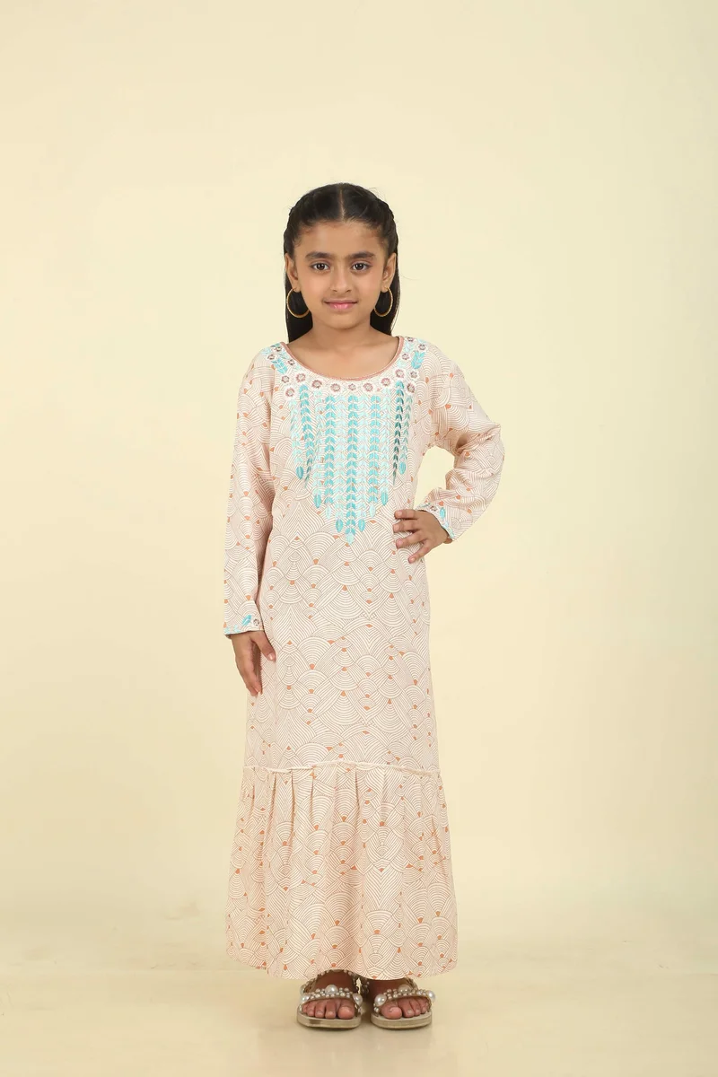 HANA & SARA Trendy Luxe Printed Arabic Jalabiya Dress For Girls