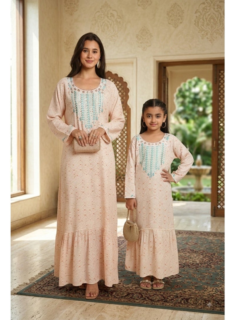 HANA & SARA Trendy Luxe Printed Arabic Jalabiya Dress For Girls - Image 1