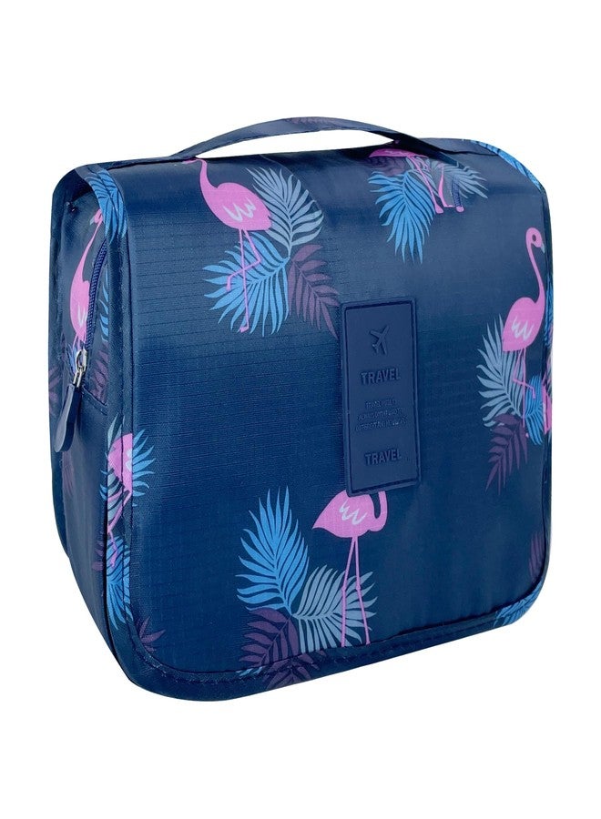 Lcsmaokin Large Capacity Toiletry Bag Travel Bag with Hanging Hook for Men and Women Waterproof Travel Cosmetic Bag Bathroom Storage Bag for Brushes Set,Full-Sized Shampoo,Accessories-Navy Flamingo - Image 1