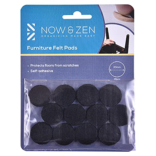 Now & Zen Self Adhesive Round Furniture Felt Pads for Hard Surfaces - Non-Scratch Heavy Duty Furniture Leg Guards (20 MM - Pack of 12, Black) - Image 1
