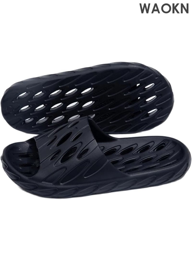 دبليو أيه أو كي أن نعال بتصميم مجوف للرجال والنساء - صنادل سهلة الارتداء مع دعم للقوس - أحذية منزلية خفيفة الوزن للغاية للاستخدام الداخلي والخارجي - أحذية مريحة غير رسمية للاسترخاء واليوغا والسفر (اللون: أسود، المقاس: 42-43، الطول الداخلي: 260 مم) - Image 1