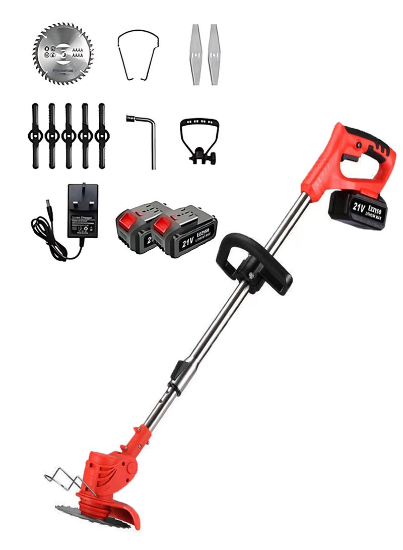 EzzySo 21V Cordless Grass Trimmer with 2pcs Battery Fast Charger and 3 Types Cutting Blade Portable Electric Lawn Trimmer for Garden Yard Lawn Pruning and Cut Materials - Image 1