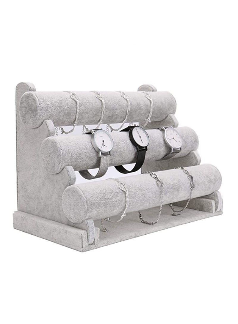 Multi-Tiers 3 Tier Velvet Jewelry Stand Bracelet Necklace Watch Holder Display Rack Stand Earring Necklace Organizer Stand Grey for Women Girls - Image 1