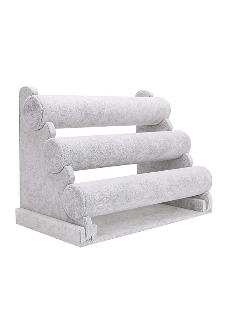 Multi-Tiers 3 Tier Velvet Jewelry Stand Bracelet Necklace Watch Holder Display Rack Stand Earring Necklace Organizer Stand Grey for Women Girls - Image 2