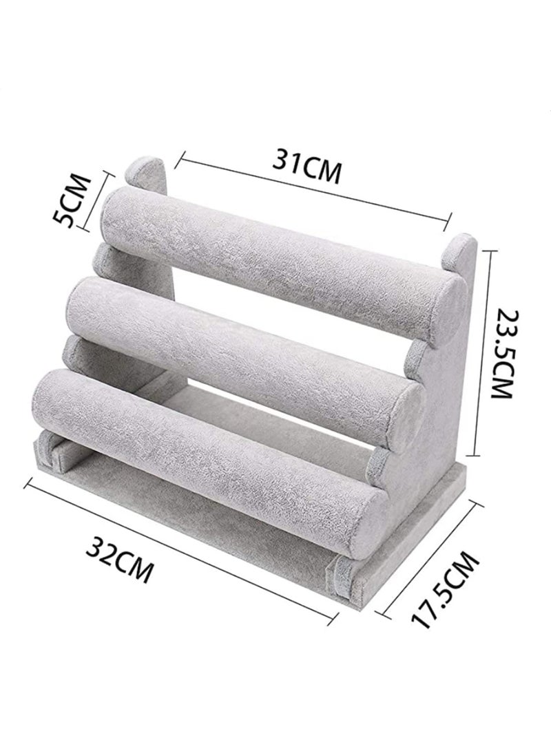 Multi-Tiers 3 Tier Velvet Jewelry Stand Bracelet Necklace Watch Holder Display Rack Stand Earring Necklace Organizer Stand Grey for Women Girls - Image 5
