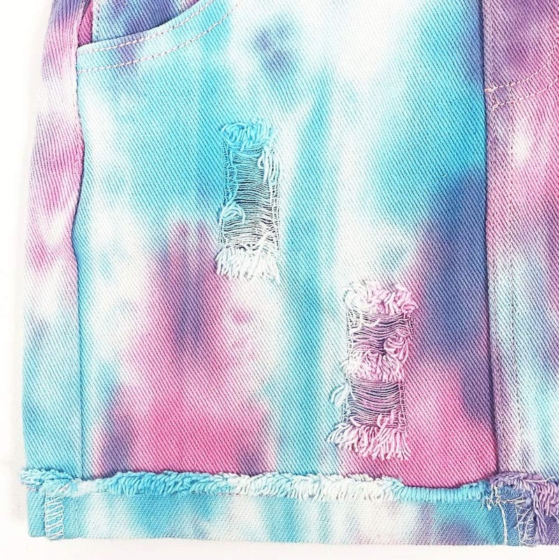 Peacolate 4-11T Little Girl Tie-dyed Short Overalls Vintage Dress Distressed Romper - Image 5