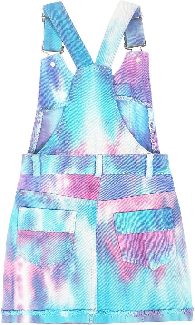 Peacolate 4-11T Little Girl Tie-dyed Short Overalls Vintage Dress Distressed Romper - Image 2