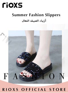 RIOXS Women's Summer Sequins Slippers, Non-Slip Open-toe Beach Sandals, Glitter Plain Sliders, Soft Thick-soled Sandals for Indoor or Outdoor Use  - Image 5