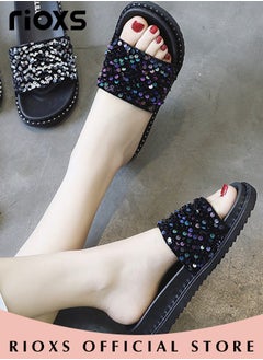 RIOXS Women's Summer Sequins Slippers, Non-Slip Open-toe Beach Sandals, Glitter Plain Sliders, Soft Thick-soled Sandals for Indoor or Outdoor Use  - Image 2