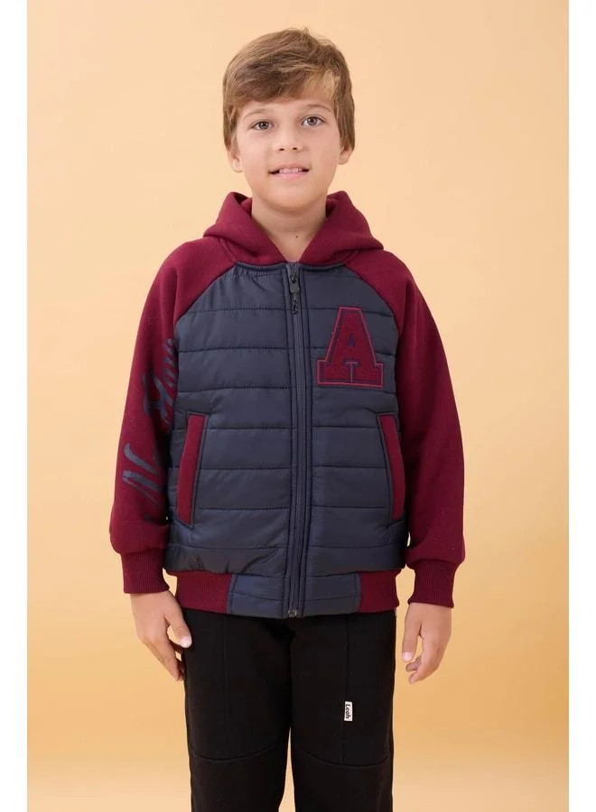 Perendi Boy's Plush-Lined Quilted Hooded College Jacket – Navy