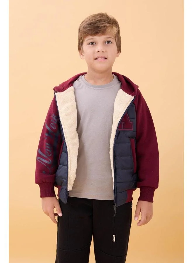 Perendi Boy's Plush-Lined Quilted Hooded College Jacket – Navy