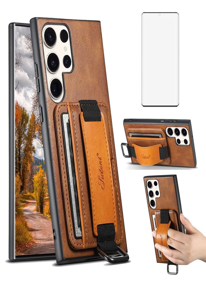 أسو ويش جراب هاتف Asuwish لهاتف سامسونج جالاكسي S22 ألترا 5G، غطاء محفظة مع واقي شاشة من الزجاج المقوى وحامل بطاقات رفيع، إكسسوارات جلدية للهواتف المحمولة، S22ultra 22S S 22 S22ultra5g 6.8 رجالي بني - Image 1
