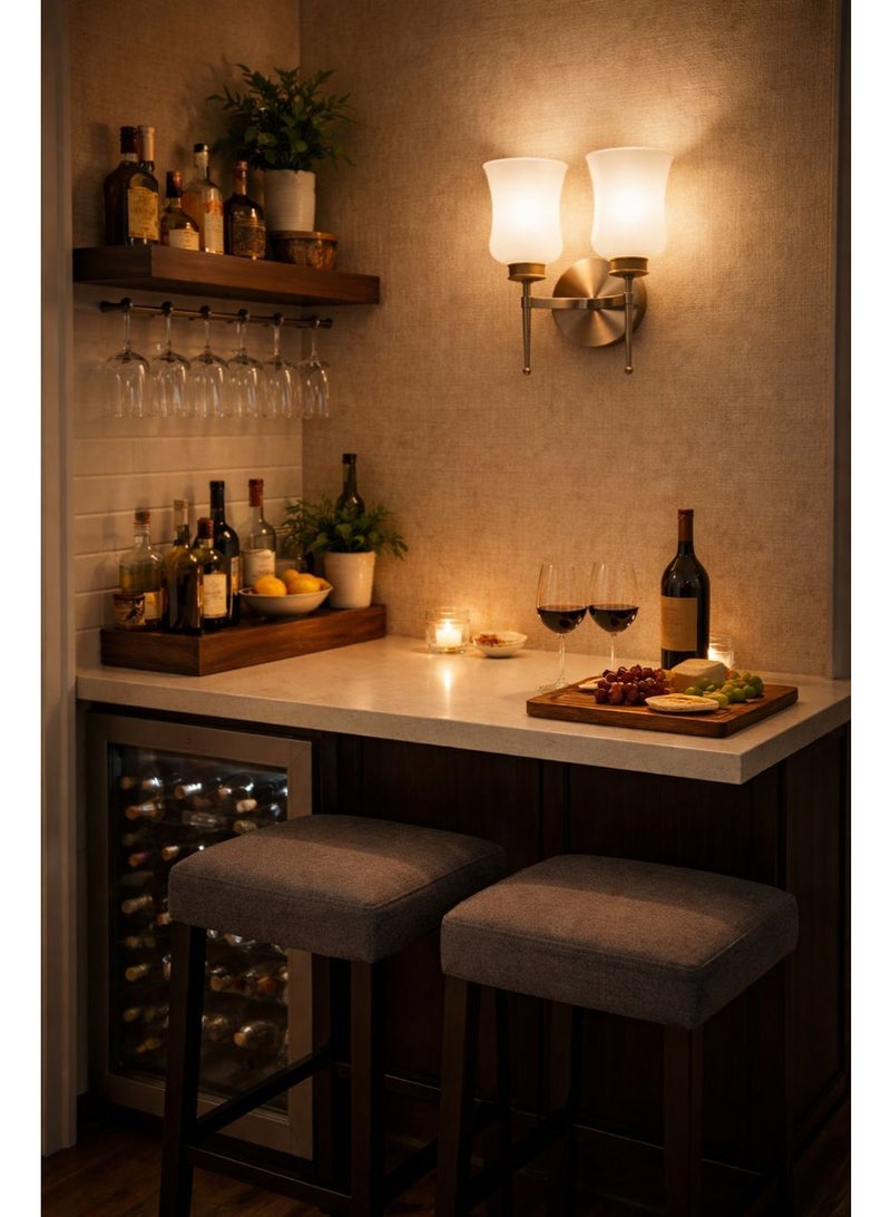 Metal wall light with luxurious wooden details and smooth glass shades using E27 bulbs for refined lighting in hallways and rooms - Image 2