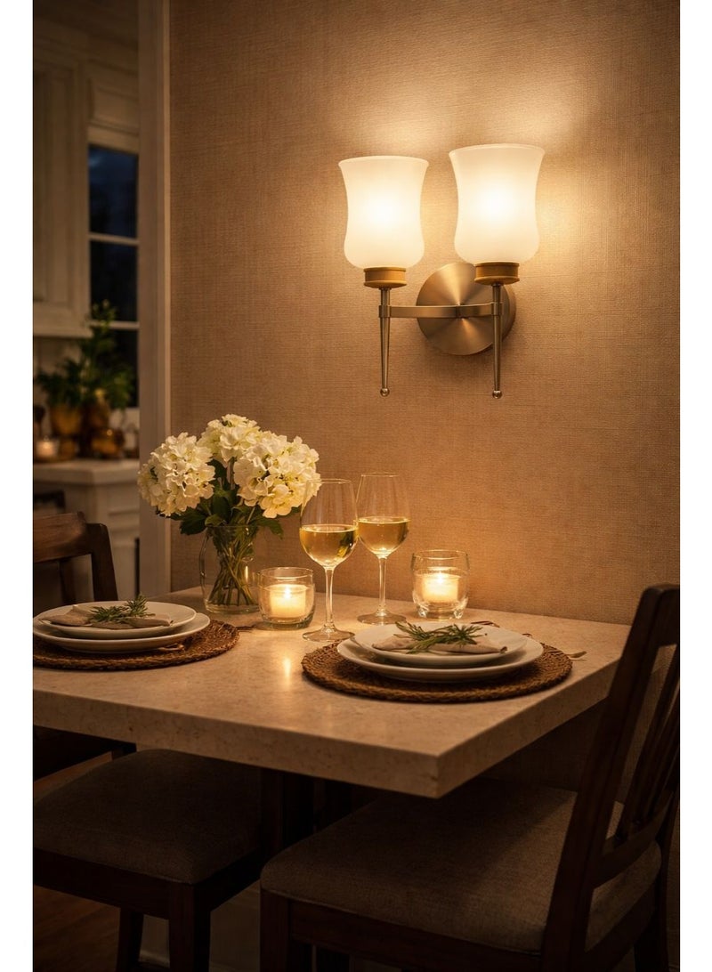 Metal wall light with luxurious wooden details and smooth glass shades using E27 bulbs for refined lighting in hallways and rooms - Image 4