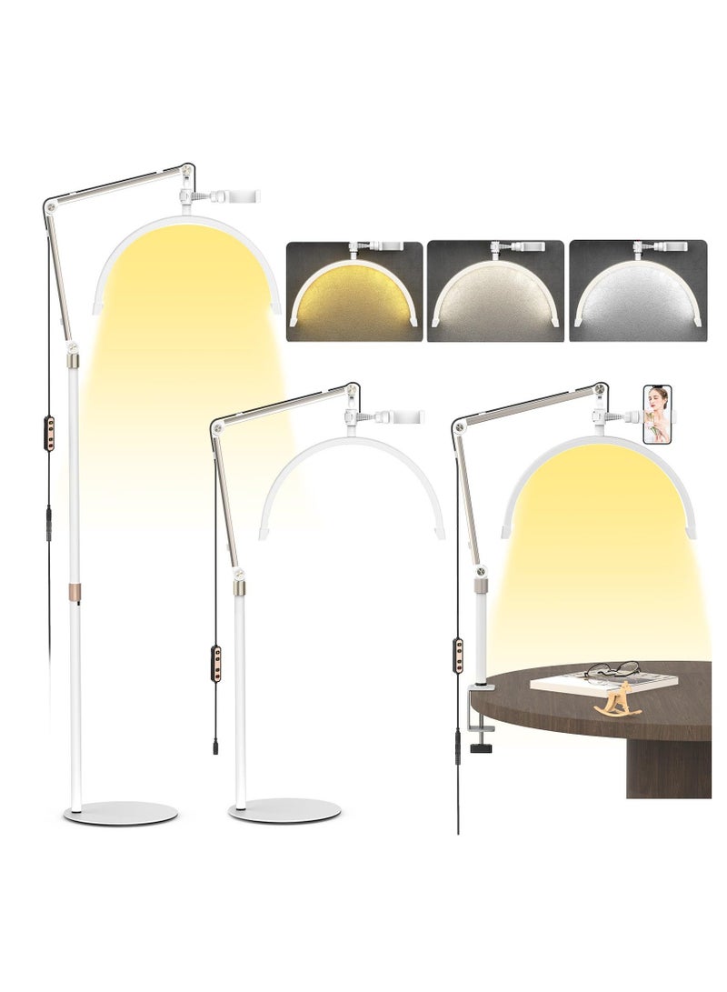 XiuWoo Eyelash LED Floor Light Adjustable Rotatable Half Moon Lamp for Lash Extension Lighting for Beauty Skincare Eyebrows Tattoo with Phone Holder Facial Spa Salon Makeup White - Image 1