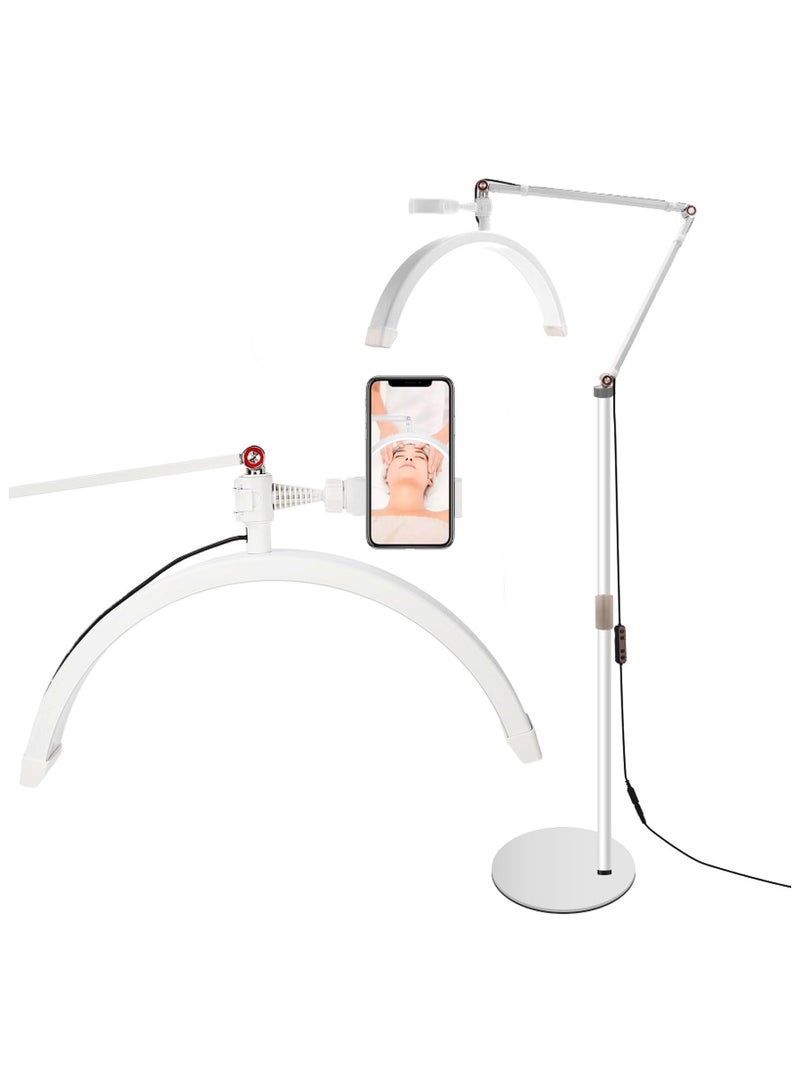 XiuWoo Eyelash LED Floor Light Adjustable Rotatable Half Moon Lamp for Lash Extension Lighting for Beauty Skincare Eyebrows Tattoo with Phone Holder Facial Spa Salon Makeup White - Image 2