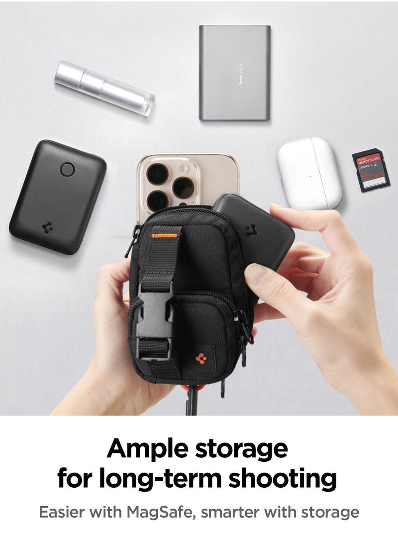 Spigen - Snap Zip (MagFit) EDC Pouch Organizer Wallet Accessory Storage Card Holder MagSafe Compatible with iPhone 16 Pro Max / 16 Pro / 16 Plus / 16 / iPhone 15/14/13/12 series - Black - Image 1