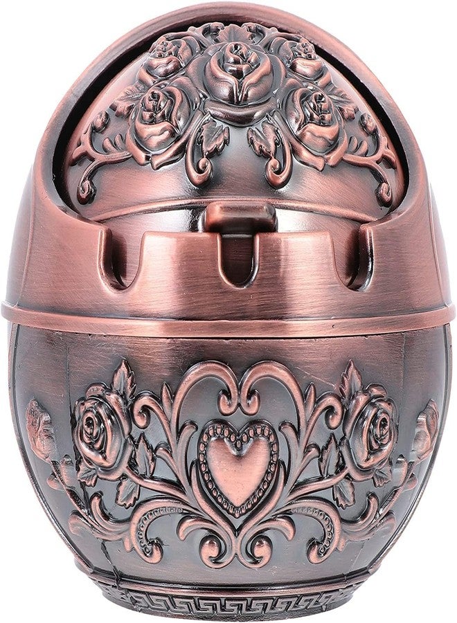 MERISH Vintage Decorative Windproof Ashtray with Lid for Cigarettes Metal Portable Cigar Ashtray Odor Eliminator Indoor outdoor Hand Carved Fancy Gift Ornament for Men Women Home Office (red copper) - Image 1