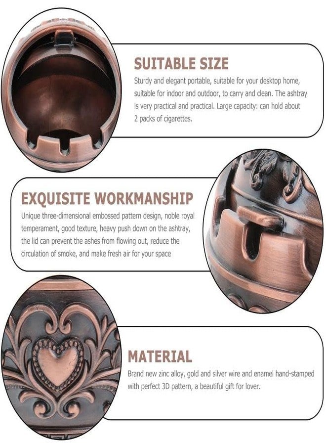 MERISH Vintage Decorative Windproof Ashtray with Lid for Cigarettes Metal Portable Cigar Ashtray Odor Eliminator Indoor outdoor Hand Carved Fancy Gift Ornament for Men Women Home Office (red copper) - Image 4