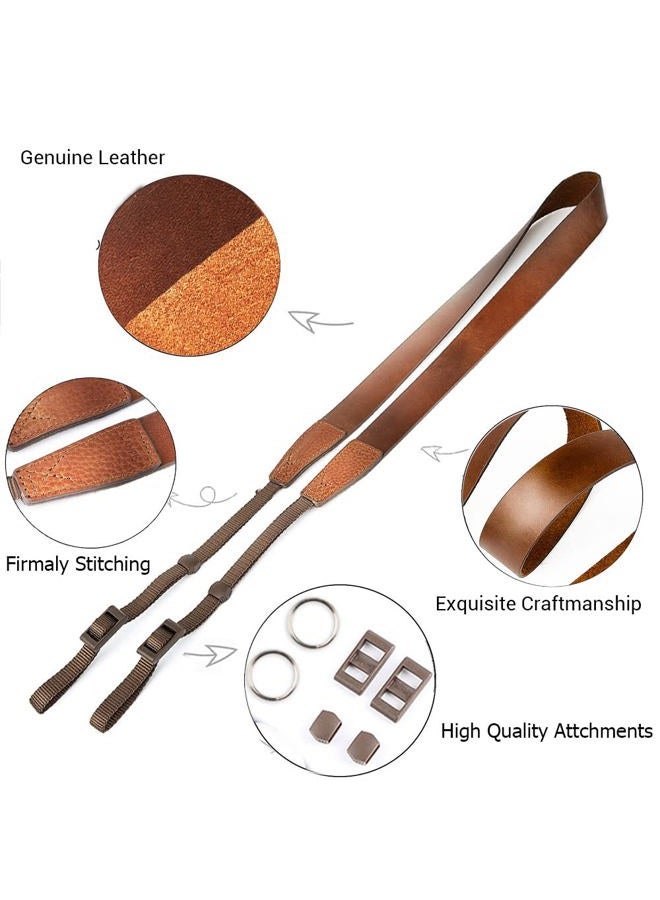 CANPIS Oil Skin Brown Leather Camera Strap, Soft Adjustable Vintage Camera Strap, Comfortable Camera Neck Shoulder Strap for Women Men Mirrorless DSLR - Image 3