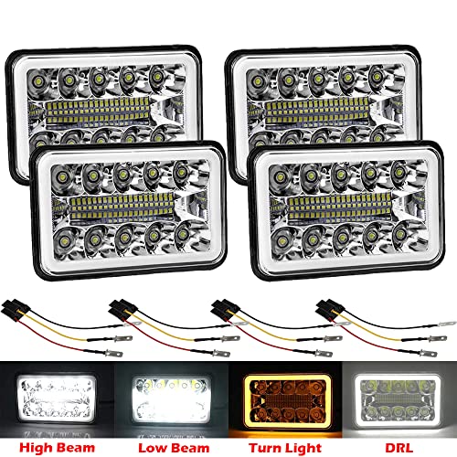 AMUNIESUN 4 PCS DOT Approved 4x6 Inch Halo Headlights Replacement H4651 H4652 H4656 H4666 H6545 Compatible With Peterbilt Kenworth Freightinger Ford Probe - Image 1