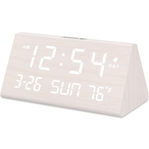 DreamSky Digital Alarm Clocks for Bedrooms - Wooden Desk Clock with Date, Day of Week, USB Port, Temperature, Dimmer for Bedside Table, Living Room, Office, Adjustable Volume, Auto DST, Wood Decor - Image 1