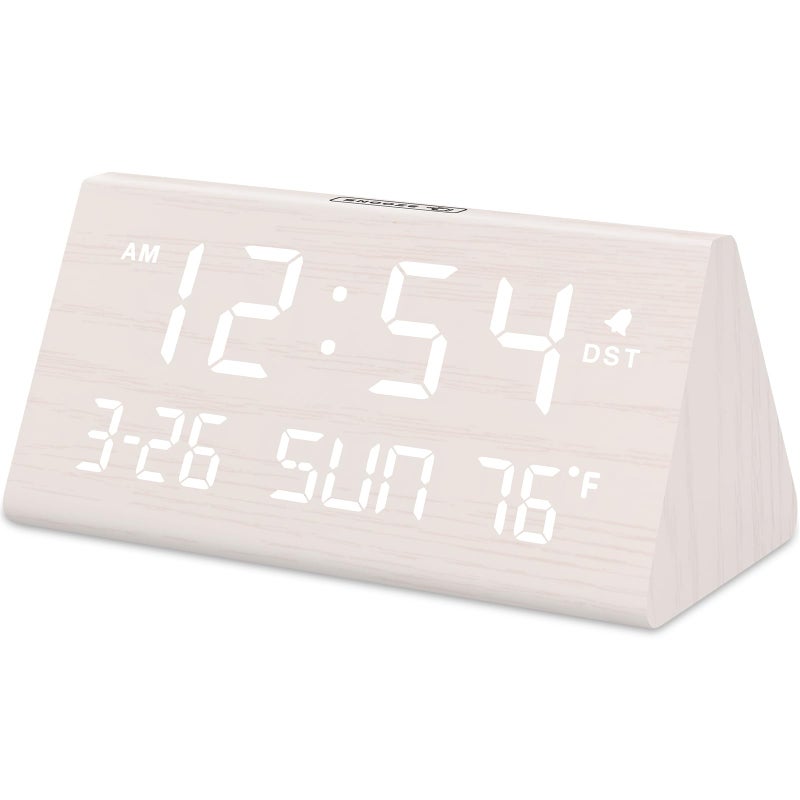 DreamSky Digital Alarm Clocks for Bedrooms - Wooden Desk Clock with Date, Day of Week, USB Port, Temperature, Dimmer for Bedside Table, Living Room, Office, Adjustable Volume, Auto DST, Wood Decor - Image 5