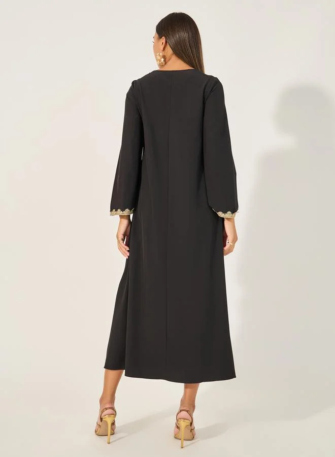 Take Two Embroidered V Neck A-Line Jalabiya by Styli