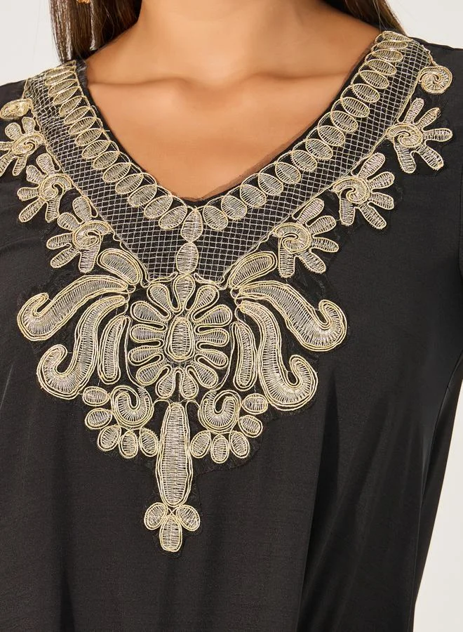 Take Two Embroidered V Neck A-Line Jalabiya by Styli