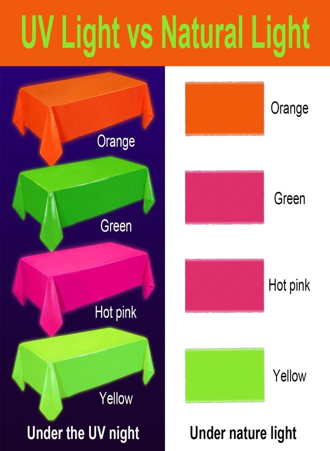 Oigco 4 Pack Neon Tablecloths, Neon Party Decorations, Pink Orange Green Glow in The Dark Plastic Table Cover for Glow in the Dark Party Supplies, 54 x 108 Inch - Image 3